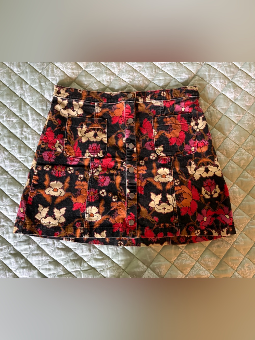 Urban Outfitters Black Floral Mini Skirt with Red and Cream Accents